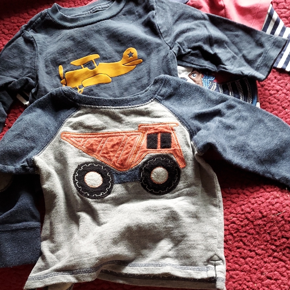 Little Me Gray and Navy Long Sleeve Tee with Orange Truck